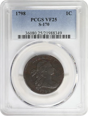 image for: 1798 Draped Bust Cent. S-170, B-29. Rarity-3. Style II Hair. VF-25 (PCGS).