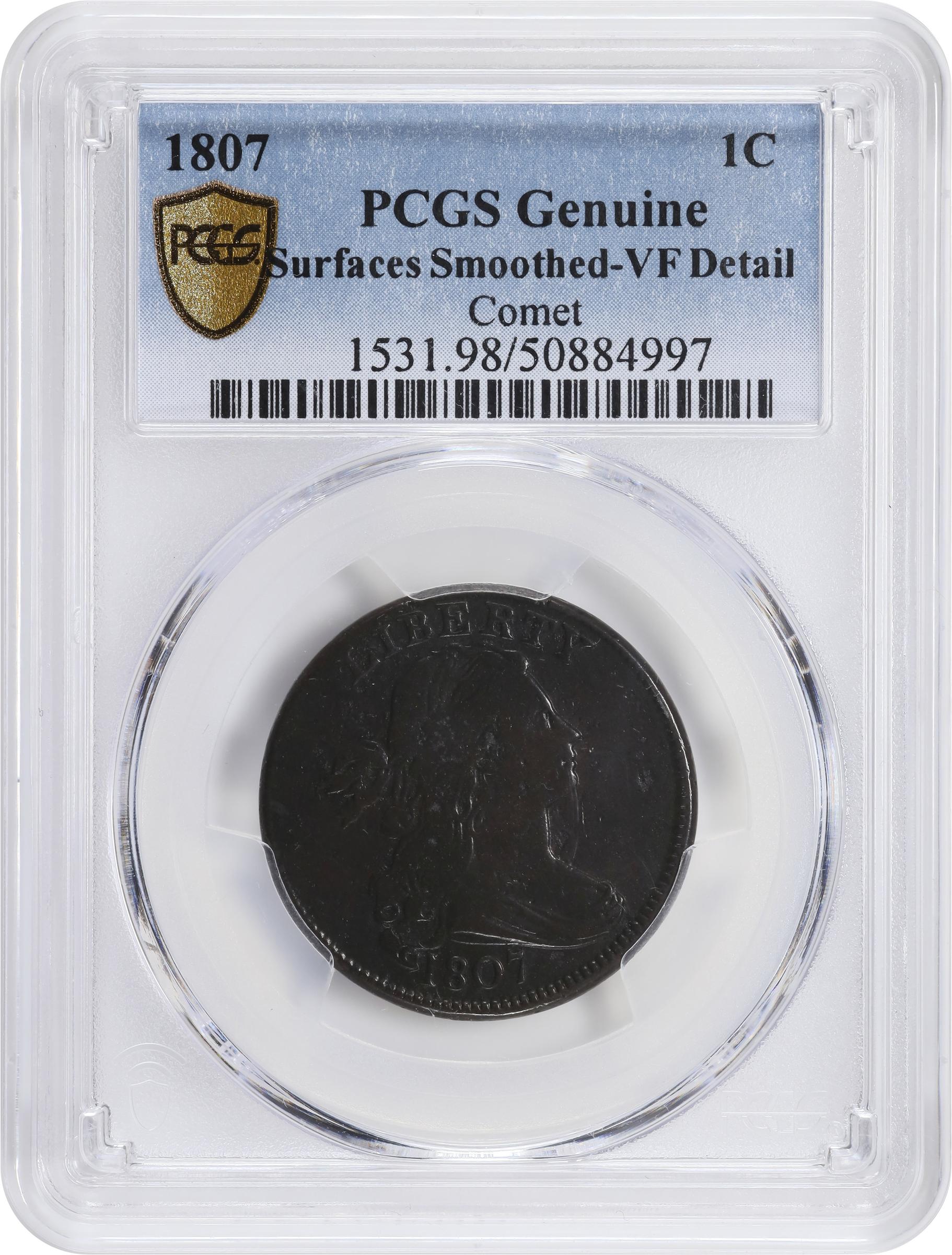 image for: 1807 Draped Bust Cent. S-271, B-1. Rarity-1. Comet. VF Details--Surfaces Smoothed (PCGS).