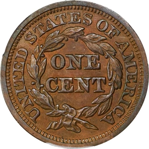 image for: 1845 Braided Hair Cent. N-2. Rarity-1. MS-63 BN (PCGS).