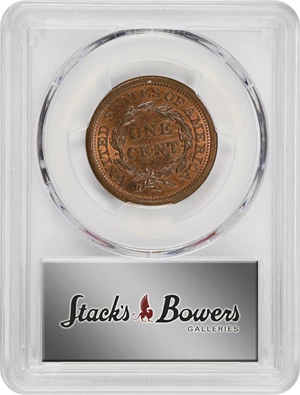 image for: 1855 Braided Hair Cent. N-10. Rarity-1. Slanting 55. MS-64 RB (PCGS).