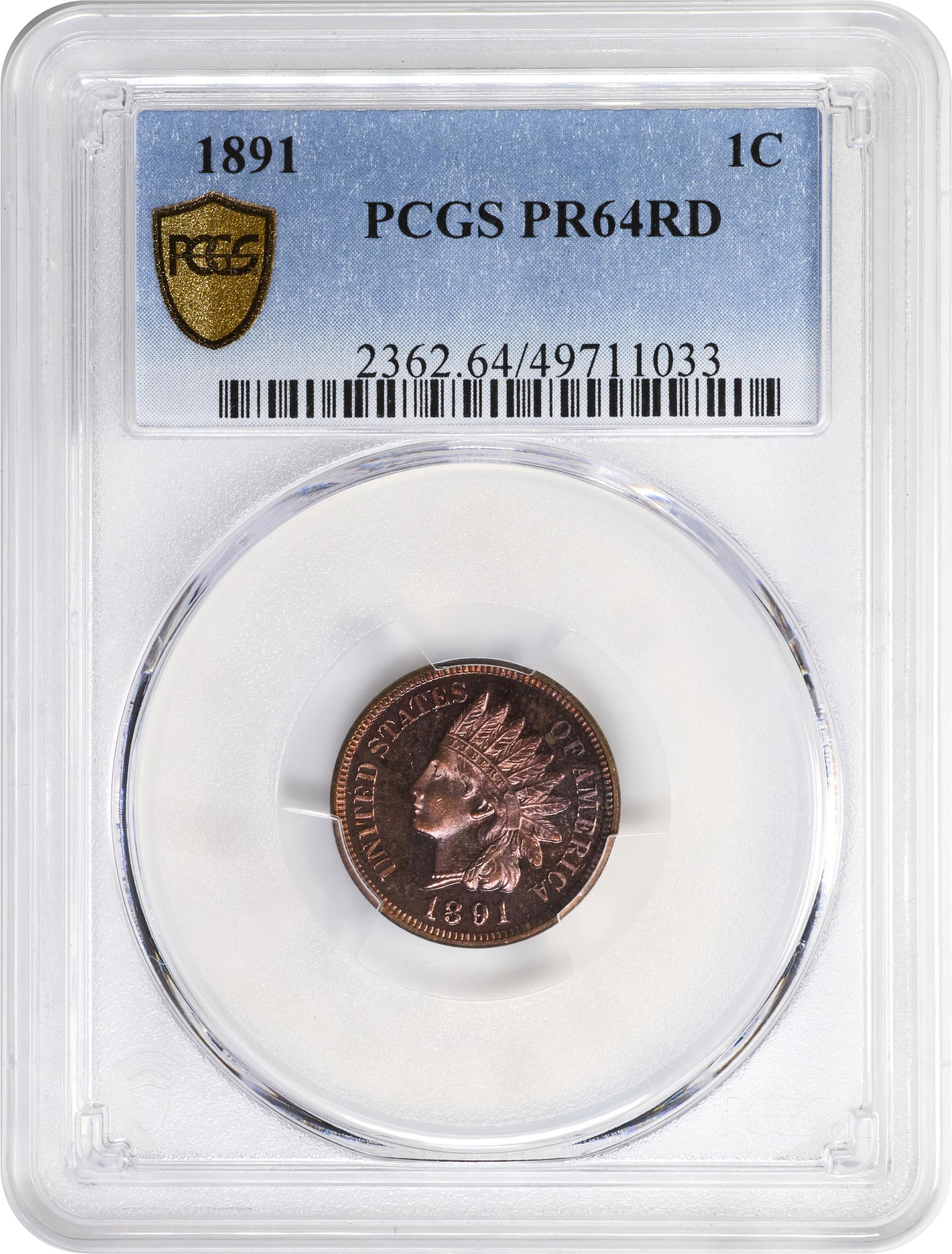 image for: 1891 Indian Cent. Proof-64 RD (PCGS).