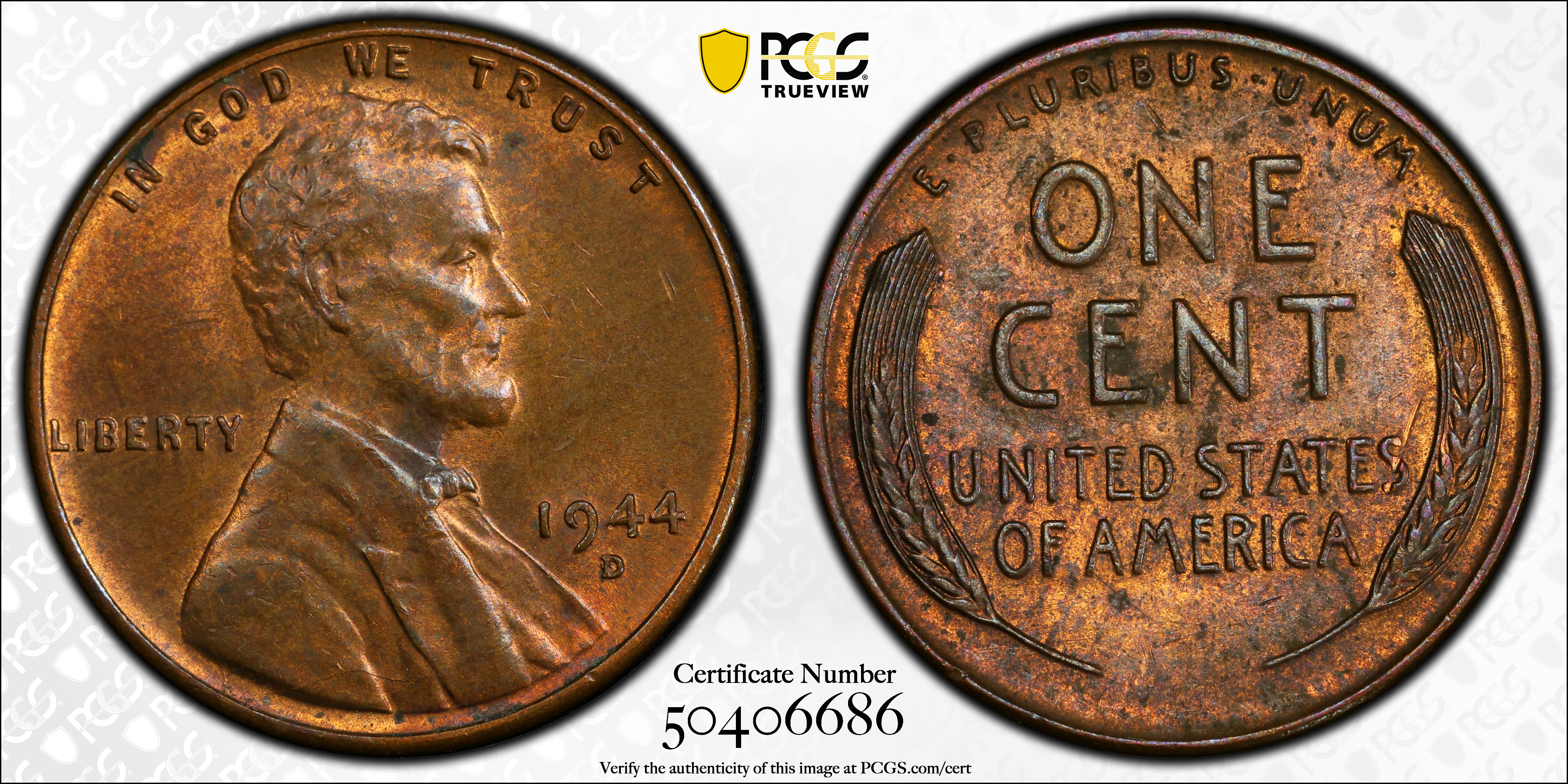 image for: 1944-D/S Lincoln Cent. FS-512. MS-63 RB (PCGS).