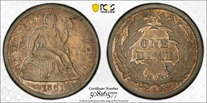 image for: 1861-S Liberty Seated Dime. EF-40 (PCGS).