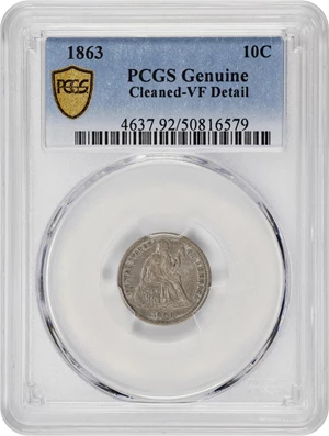 image for: 1863 Liberty Seated Dime. VF Details--Cleaned (PCGS).
