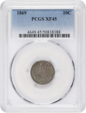 image for: 1869 Liberty Seated Dime. EF-45 (PCGS).