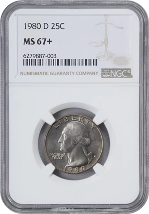image for: 1980-D Washington Quarter. MS-67+ (NGC).