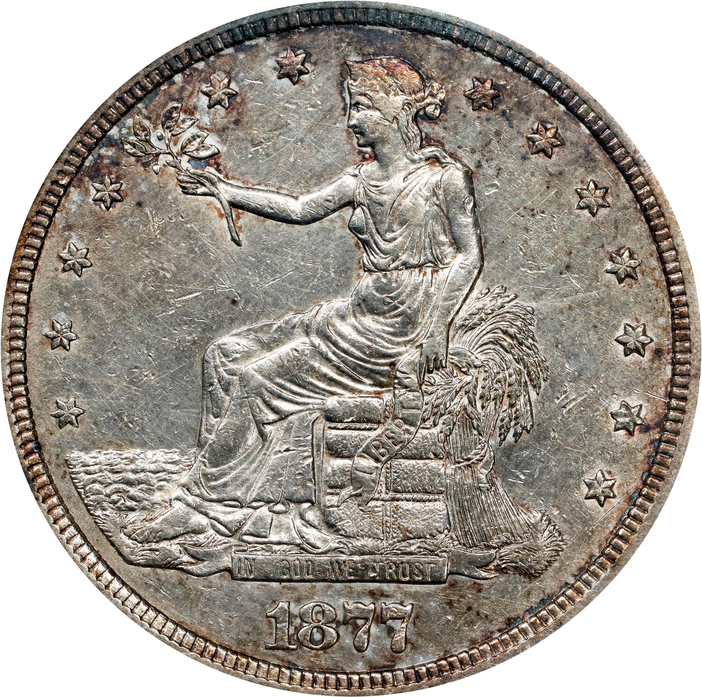 image for: 1877-S Trade Dollar. FS-802. Doubled Die Reverse. AU-50 (ANACS). OH.