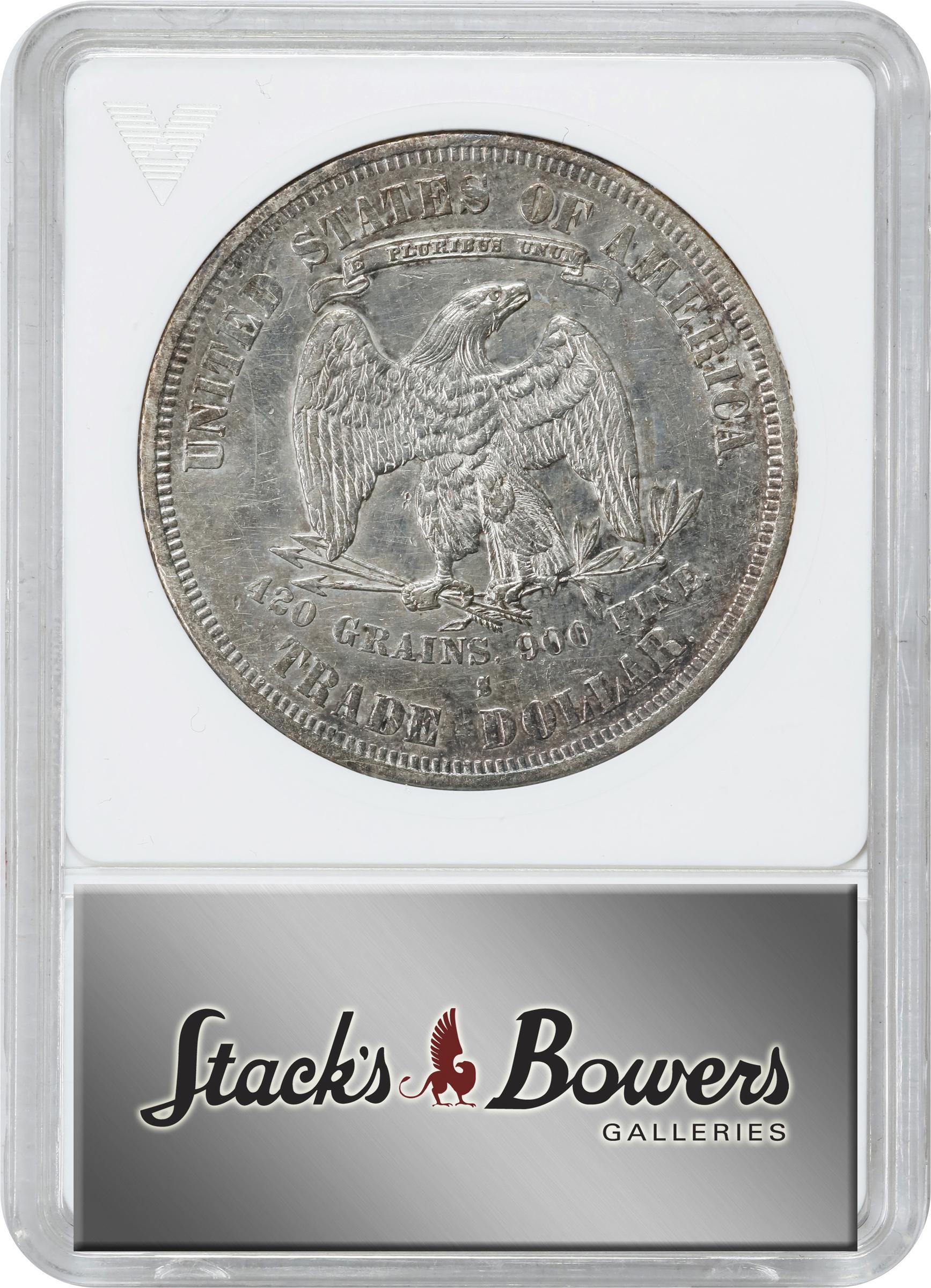 image for: 1877-S Trade Dollar. FS-802. Doubled Die Reverse. AU-50 (ANACS). OH.