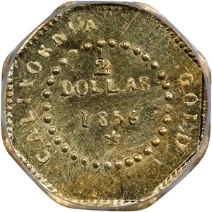 image for: 1856 Octagonal 50 Cents. BG-307. Rarity-5+. Liberty Head. MS-63 (PCGS).