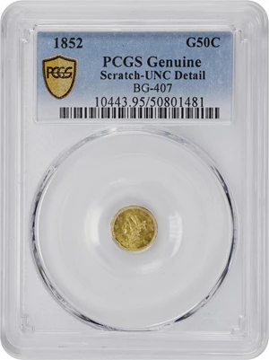 image for: 1852-DN Round 50 Cents. BG-407. Rarity-4. Liberty Head. Unc Details--Scratch (PCGS).