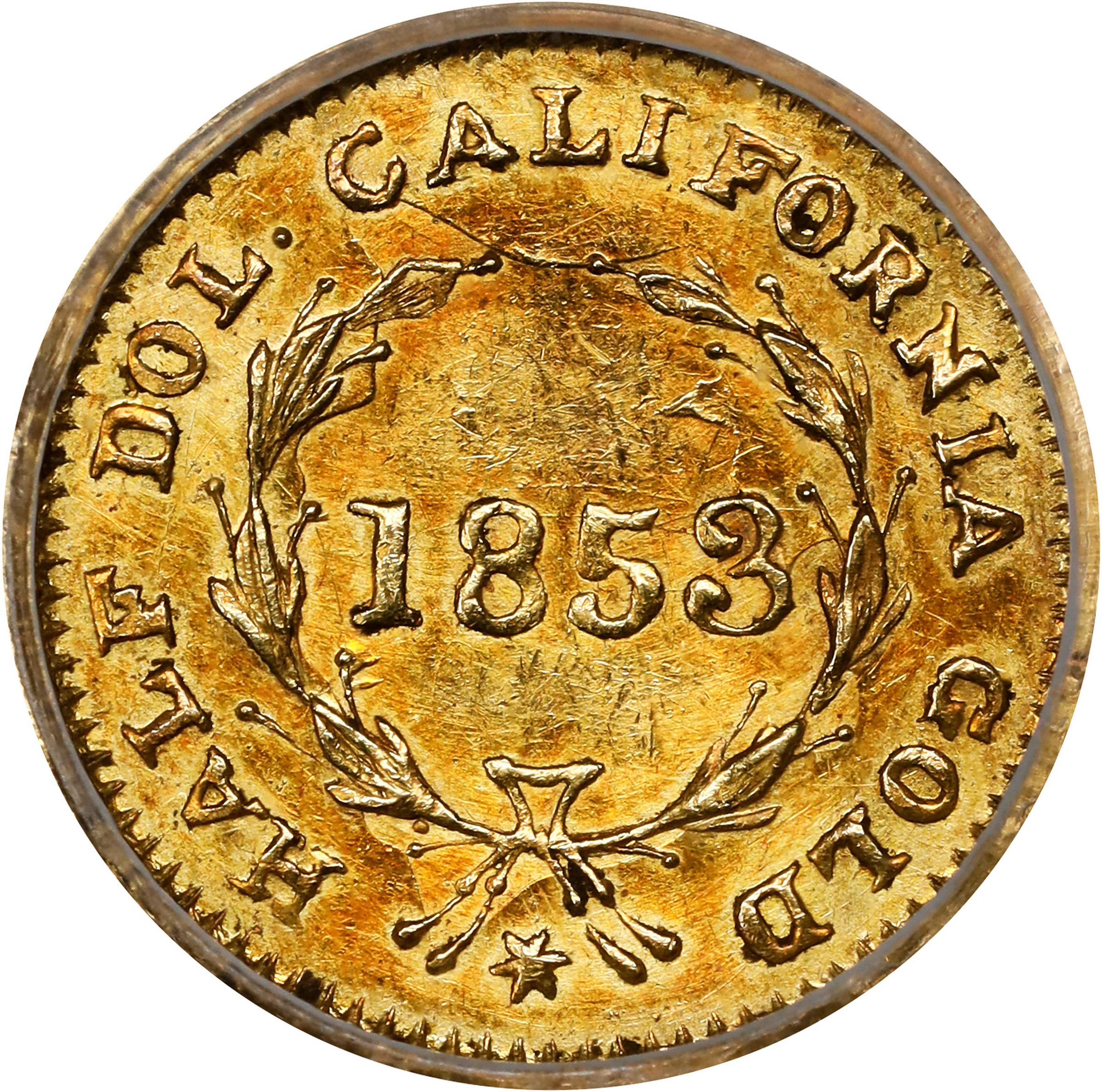 image for: 1853 Round 50 Cents. BG-428. Rarity-3. Liberty Head. MS-61 (PCGS).
