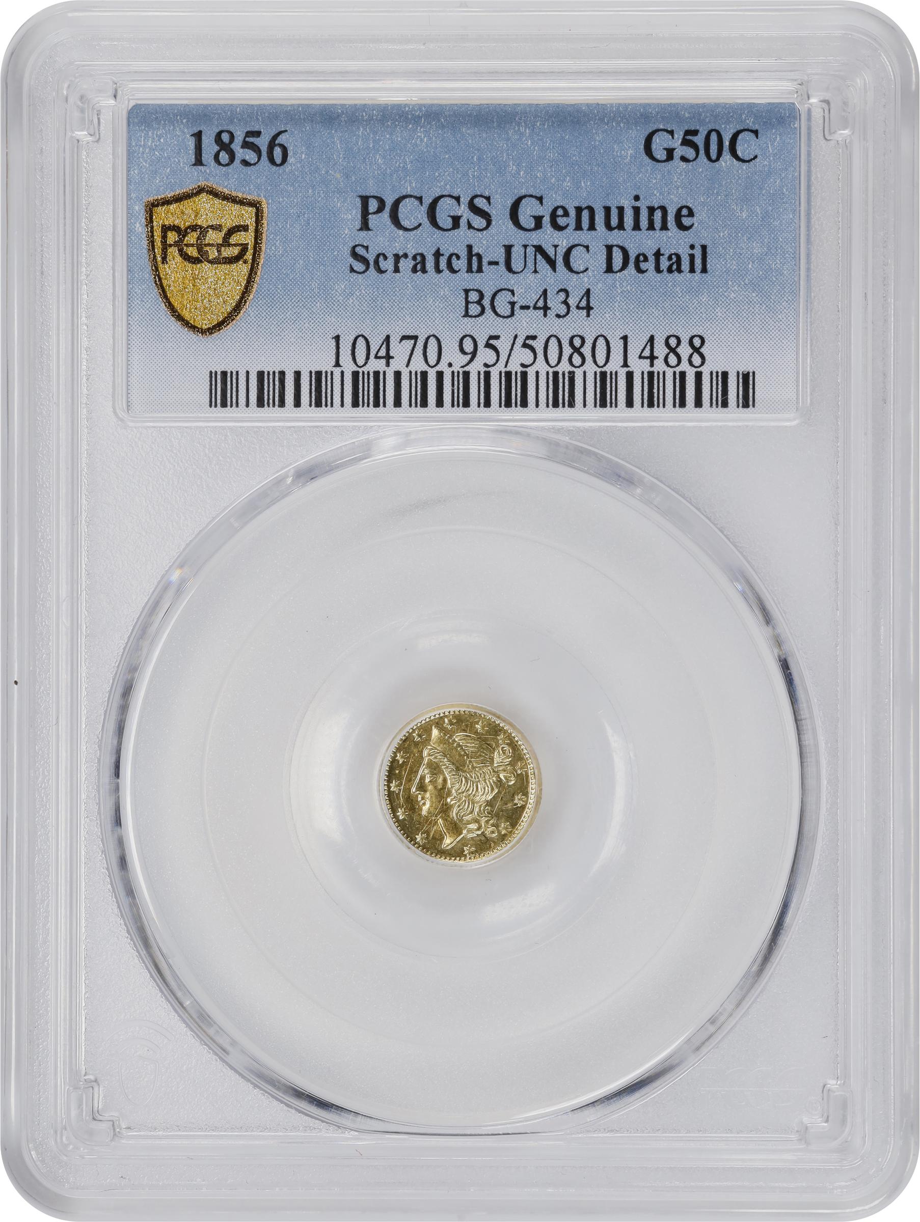 image for: 1856-N Round 50 Cents. BG-434. Rarity-4-. Liberty Head. Unc Details--Scratch (PCGS).
