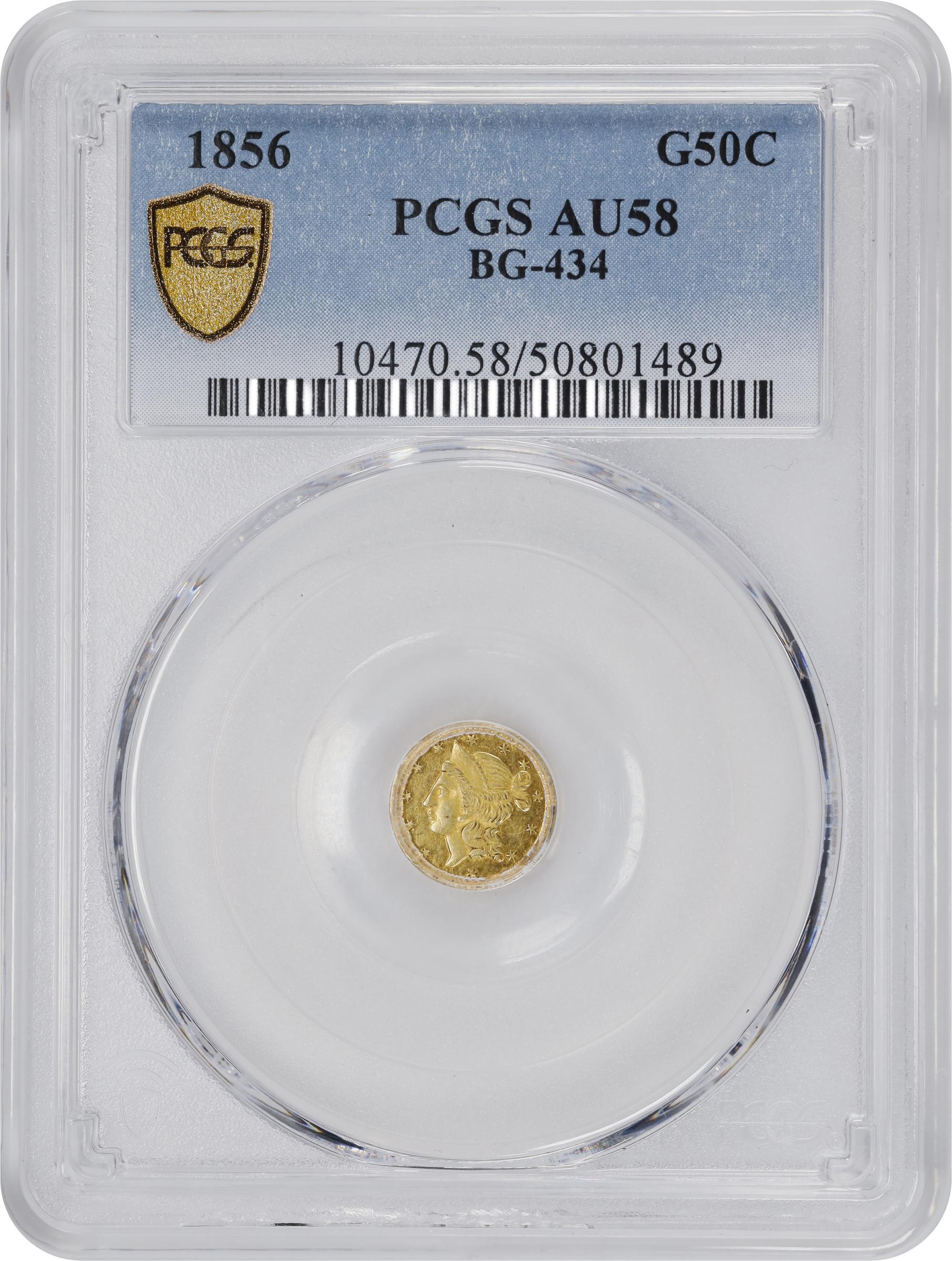 image for: 1856-N Round 50 Cents. BG-434. Rarity-4-. Liberty Head. AU-58 (PCGS).