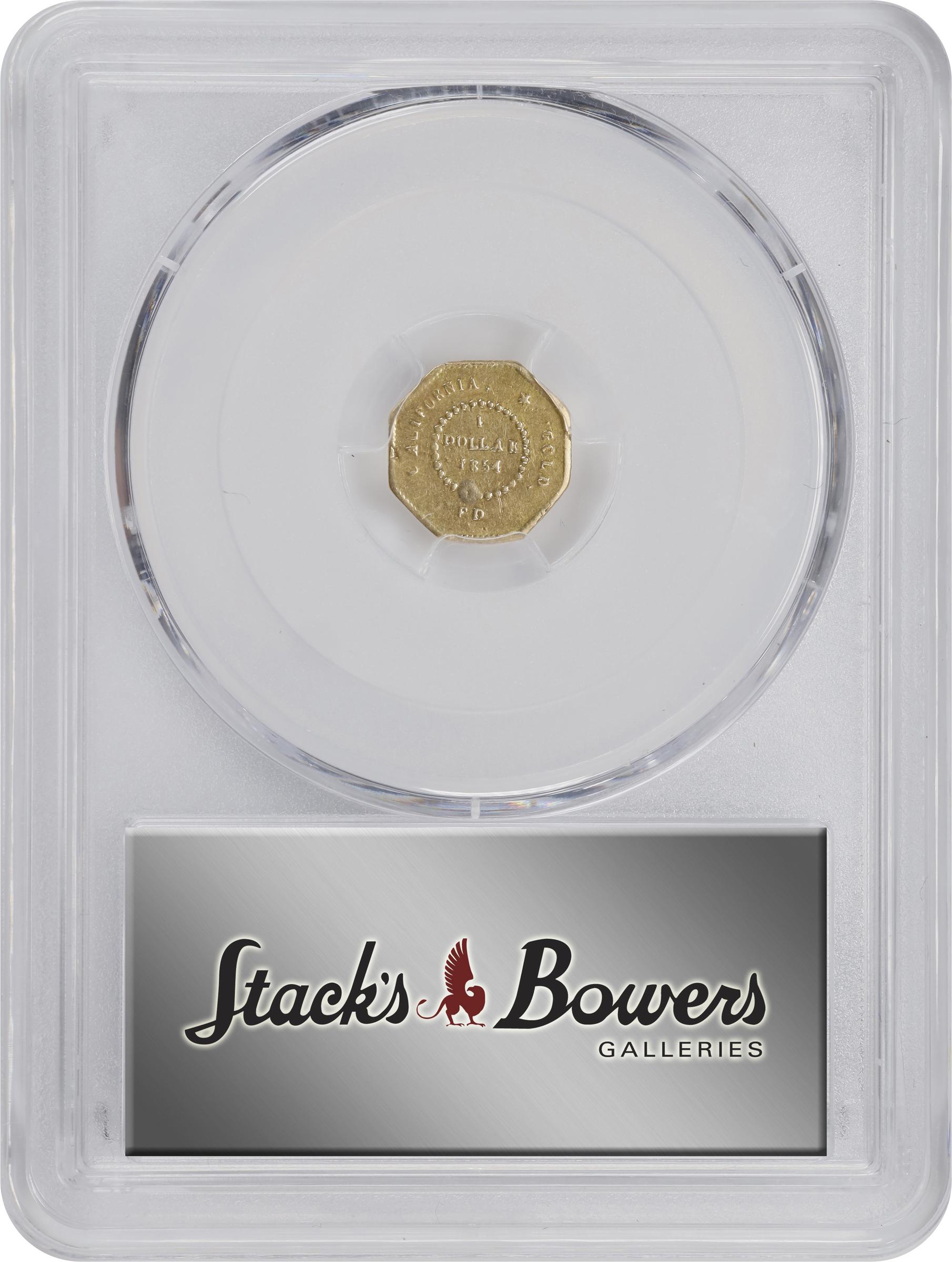 image for: 1854-FD Octagonal $1. BG-510. Rarity-5-. Liberty Head. VF Details--Cleaned (PCGS).