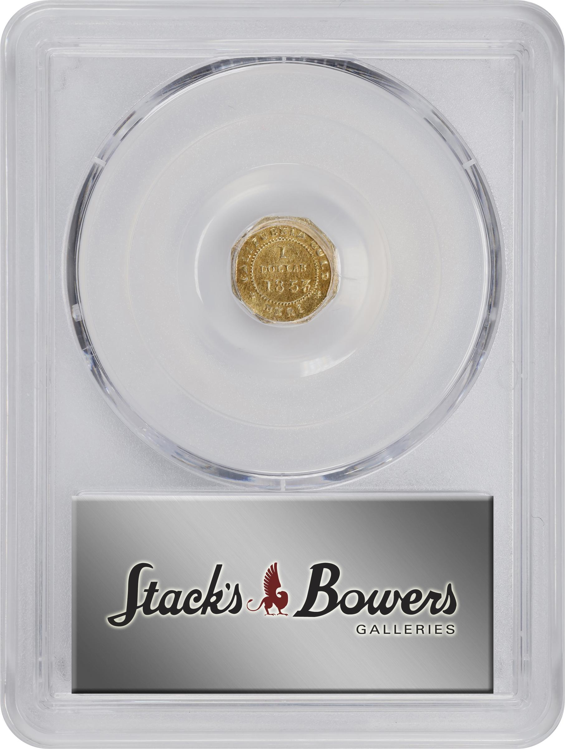 image for: 1853-DERI Octagonal $1. BG-523. Rarity-5. Liberty Head. AU Details--Cleaned (PCGS).