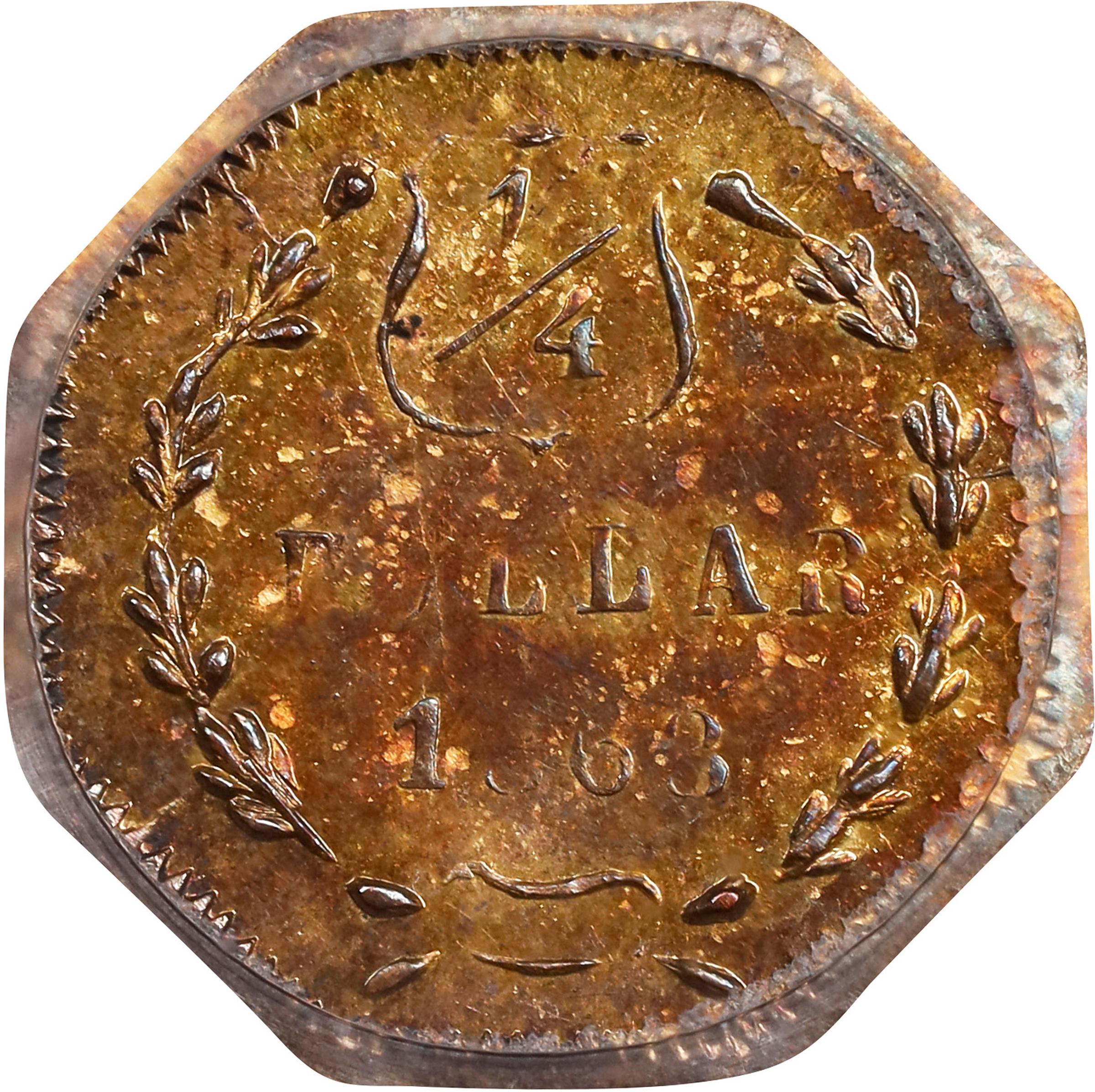 image for: 1868-G Octagonal 25 Cents. BG-745. Rarity-6-. Liberty Head. AU-58 (PCGS).