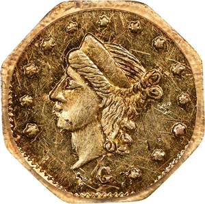 image for: 1868-G Octagonal 25 Cents. BG-747. Rarity-5+. Liberty Head. Unc Details--Scratch (PCGS).