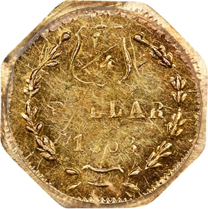 image for: 1868-G Octagonal 25 Cents. BG-747. Rarity-5+. Liberty Head. Unc Details--Scratch (PCGS).