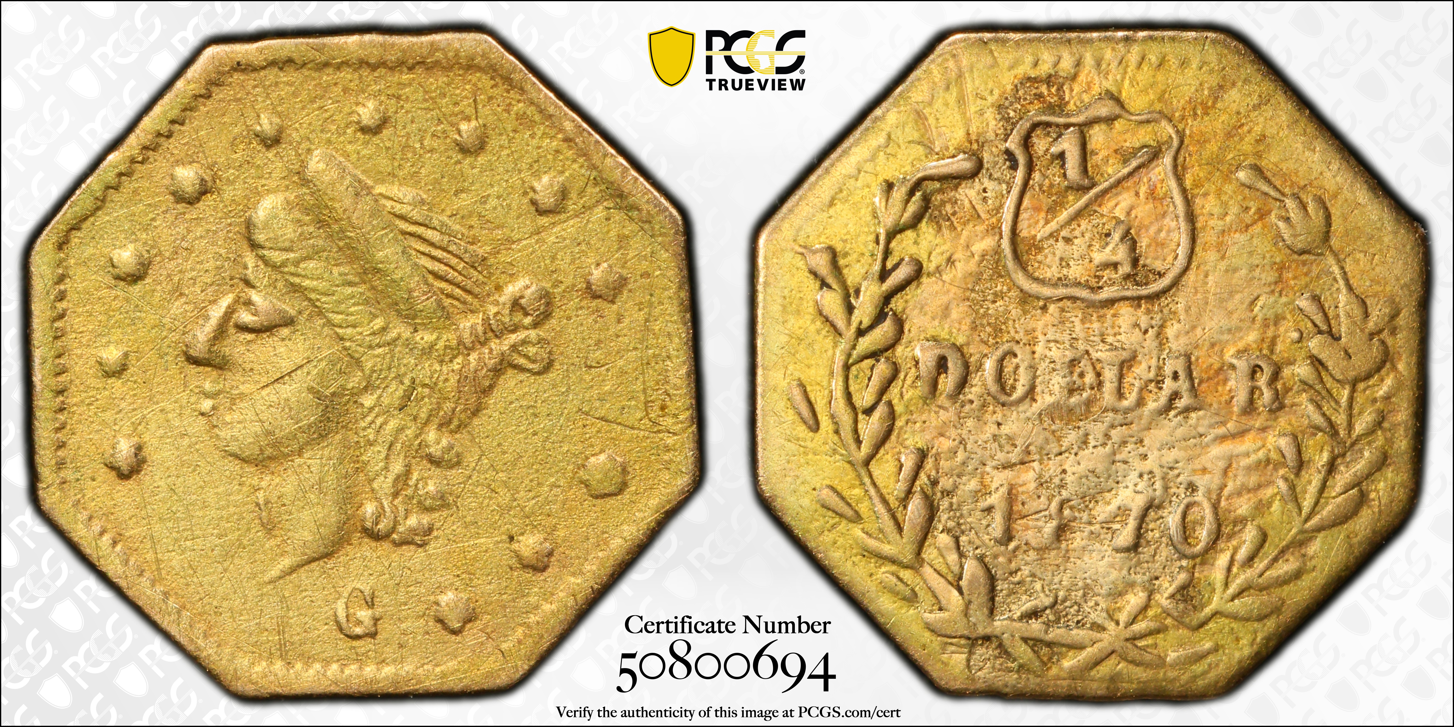 image for: 1870 Octagonal 25 Cents. BG-752. Rarity-5-. Liberty Head. EF Details--Environmental Damage (PCGS).