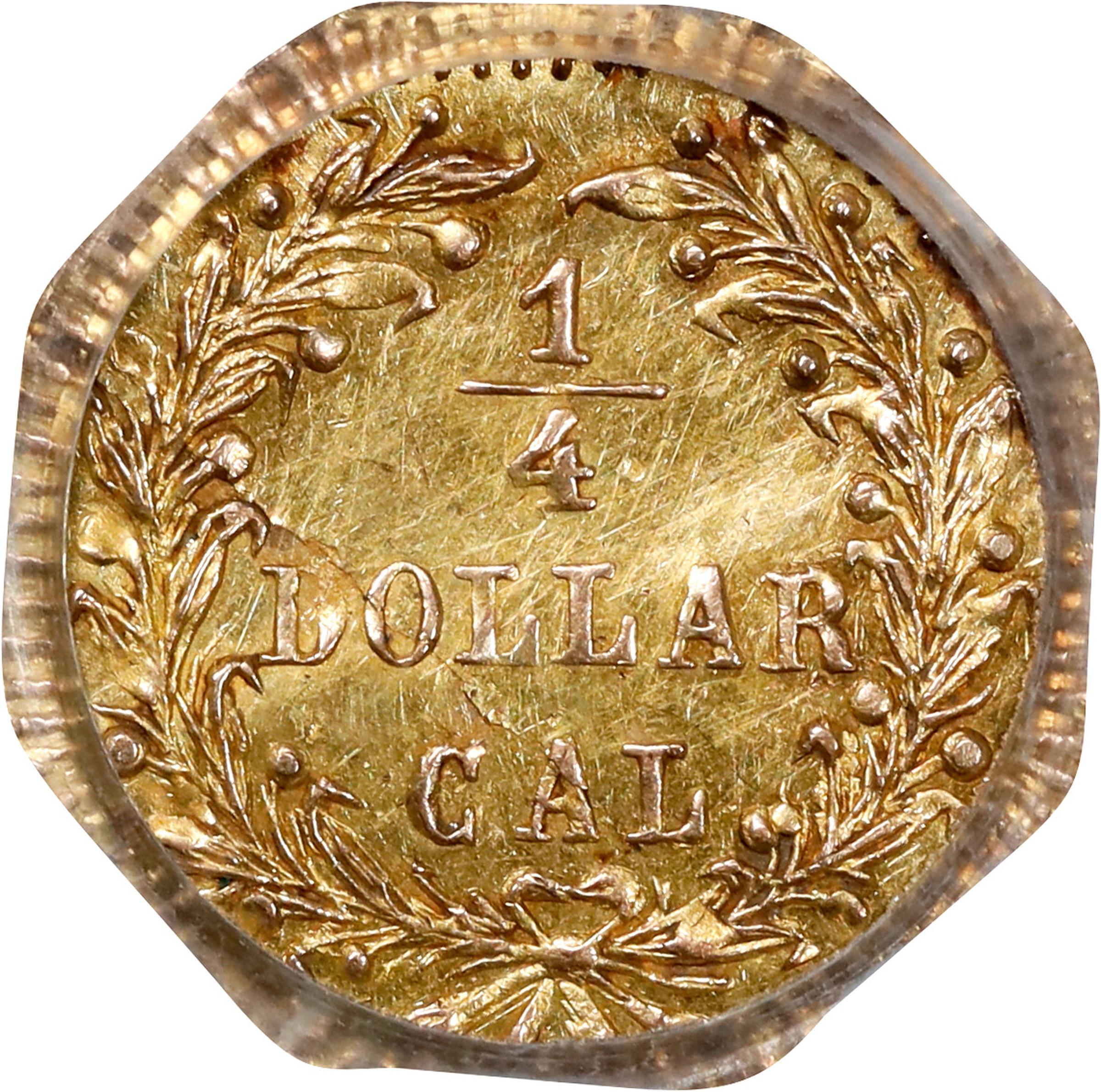 image for: 1873 Octagonal 25 Cents. BG-794. Rarity-5+. Indian Head. Unc Details--Bent (PCGS).