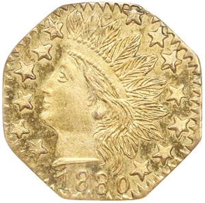 image for: 1880 Octagonal 25 Cents. BG-799J. Rarity-3. Indian Head. MS-64 (PCGS).