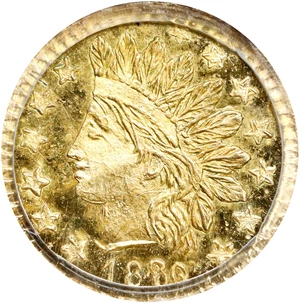 image for: 1880/76 Round 25 Cents. BG-885. Rarity-3. Indian Head. Unc Details--Bent (PCGS).