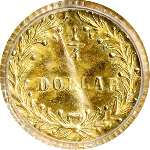 image for: 1880/76 Round 25 Cents. BG-885. Rarity-3. Indian Head. Unc Details--Bent (PCGS).