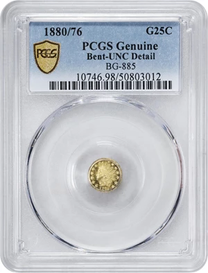 image for: 1880/76 Round 25 Cents. BG-885. Rarity-3. Indian Head. Unc Details--Bent (PCGS).