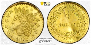 image for: 1880/76 Round 25 Cents. BG-885. Rarity-3. Indian Head. Unc Details--Bent (PCGS).
