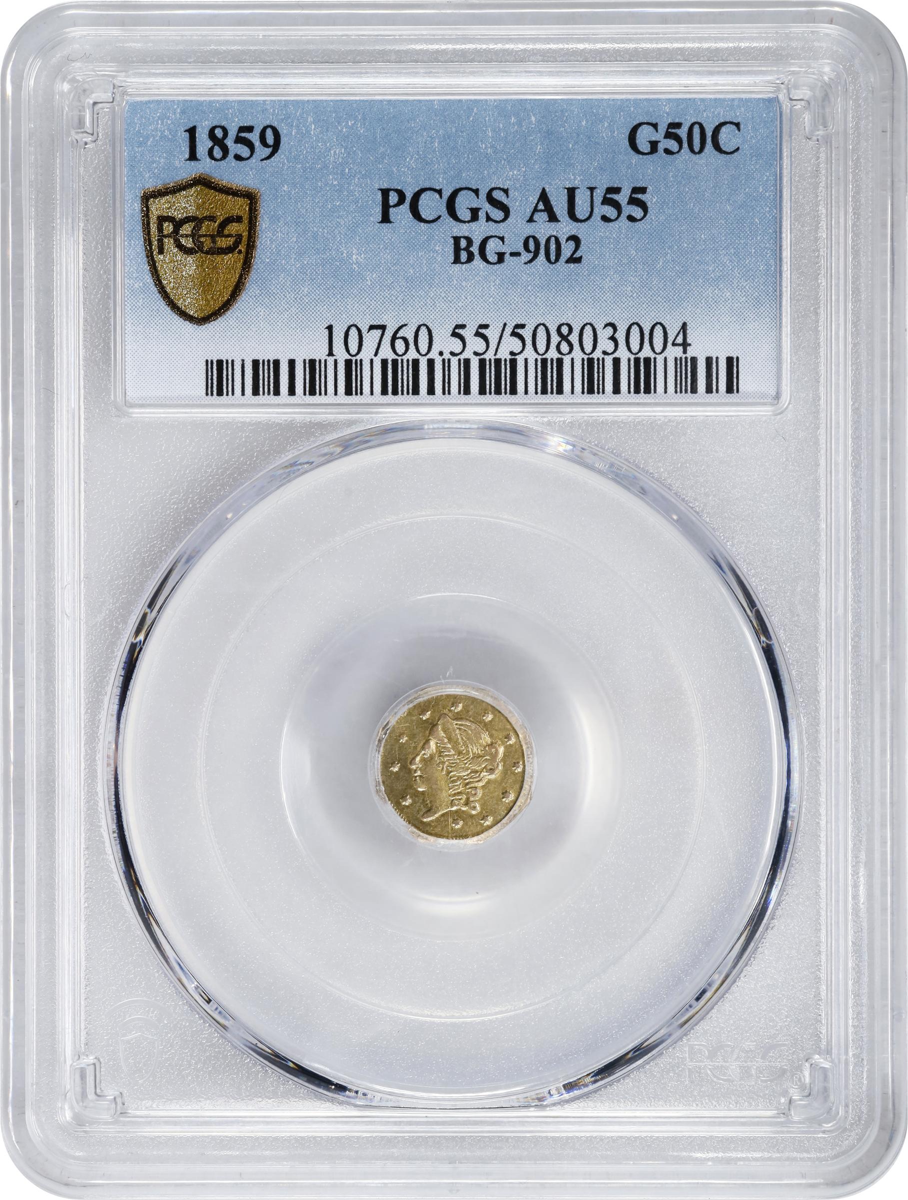 image for: 1859 Octagonal 50 Cents. BG-902. Rarity-4. Liberty Head. AU-55 (PCGS).