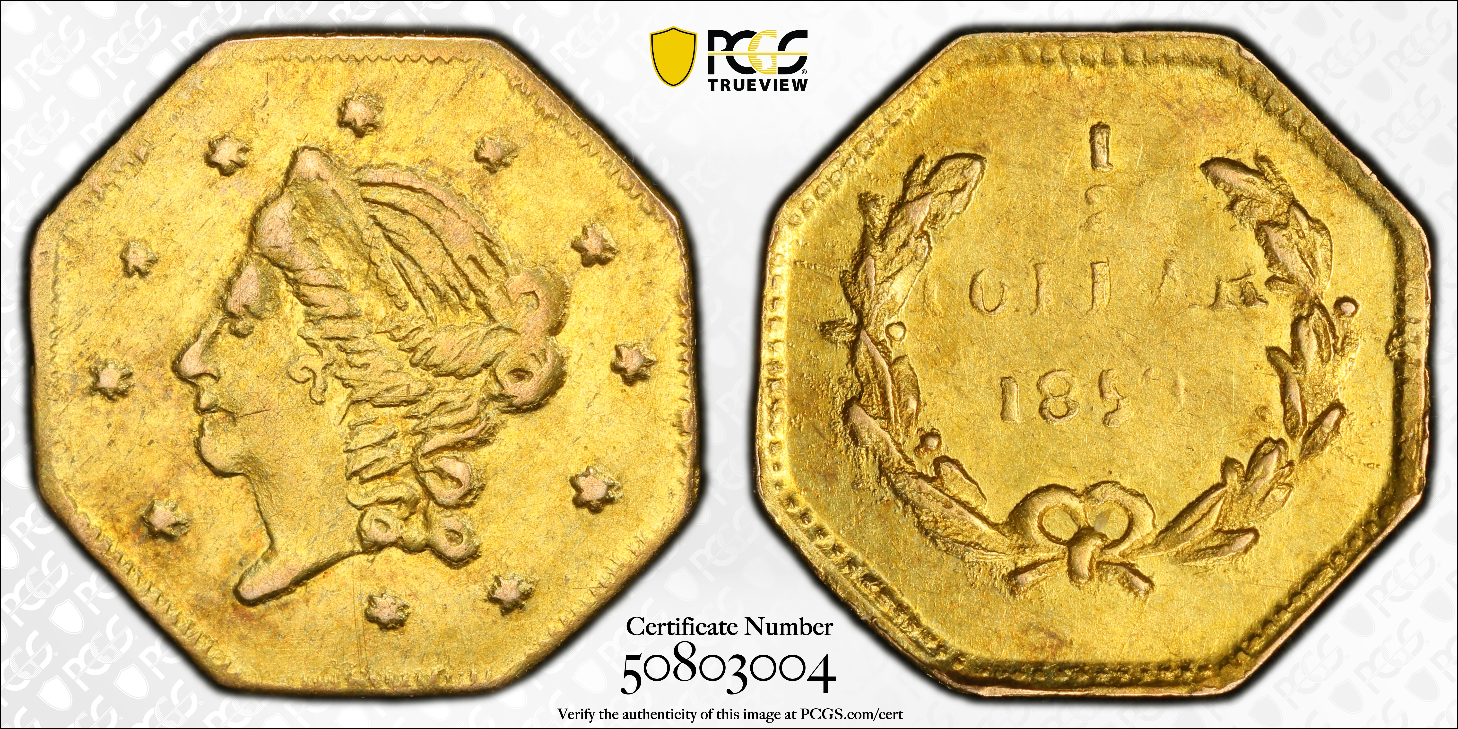 image for: 1859 Octagonal 50 Cents. BG-902. Rarity-4. Liberty Head. AU-55 (PCGS).