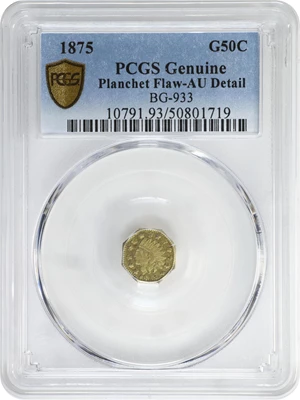 image for: 1875 Octagonal 50 Cents. BG-933. Rarity-5. Liberty Head. AU Details--Planchet Flaw (PCGS).