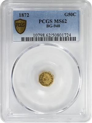 image for: 1872 Octagonal 50 Cents. BG-940. Rarity-4. Indian Head. MS-62 (PCGS).
