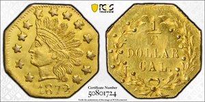 image for: 1872 Octagonal 50 Cents. BG-940. Rarity-4. Indian Head. MS-62 (PCGS).