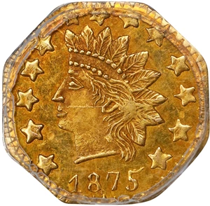 image for: 1875 Octagonal 50 Cents. BG-946. Rarity-4. Indian Head. MS-62 (PCGS).