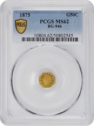 image for: 1875 Octagonal 50 Cents. BG-946. Rarity-4. Indian Head. MS-62 (PCGS).