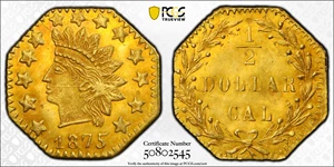 image for: 1875 Octagonal 50 Cents. BG-946. Rarity-4. Indian Head. MS-62 (PCGS).