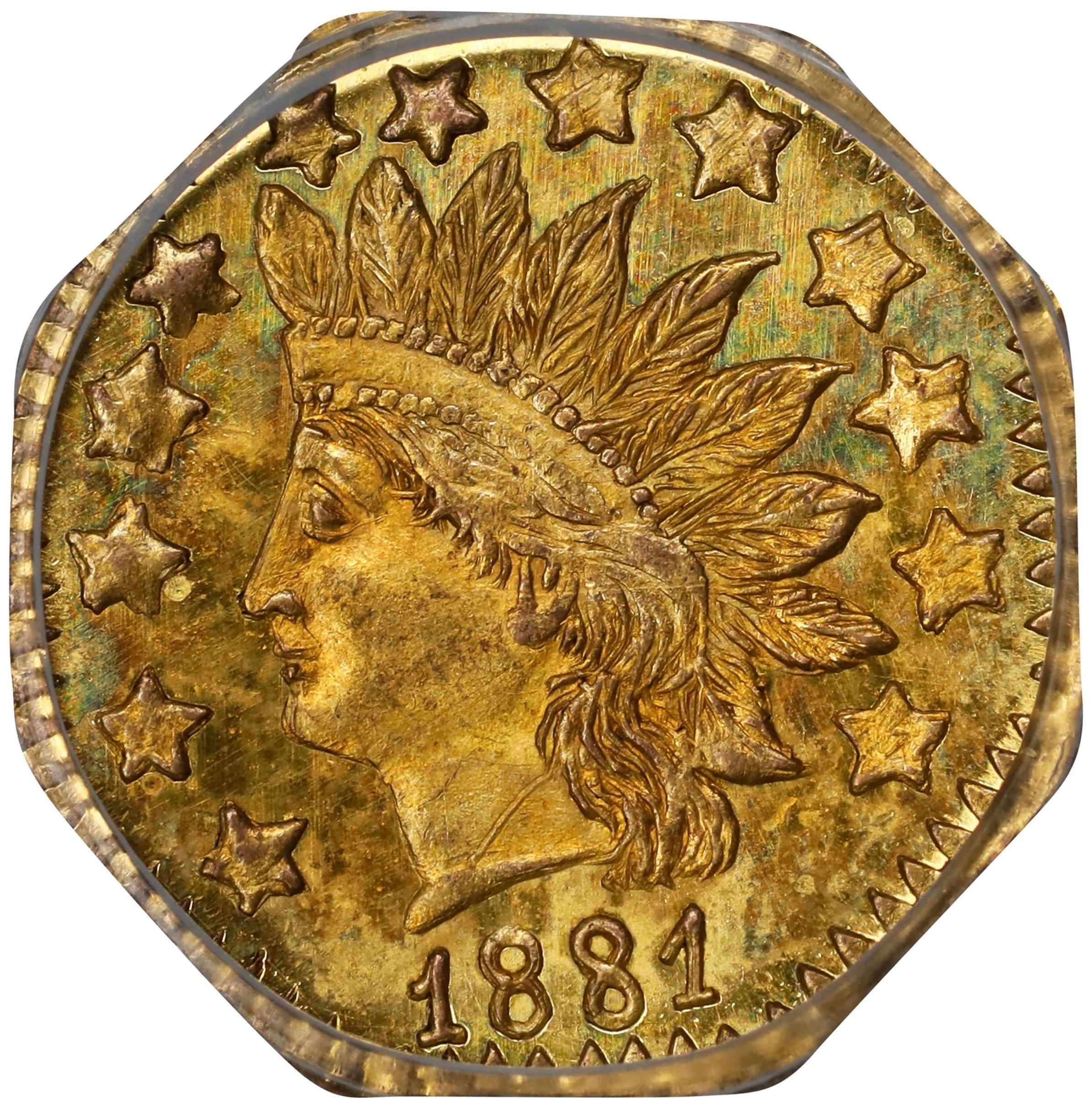 image for: 1881 Octagonal 50 Cents. BG-956. Rarity-4+. Indian Head. Unc Details--Cleaned (PCGS).