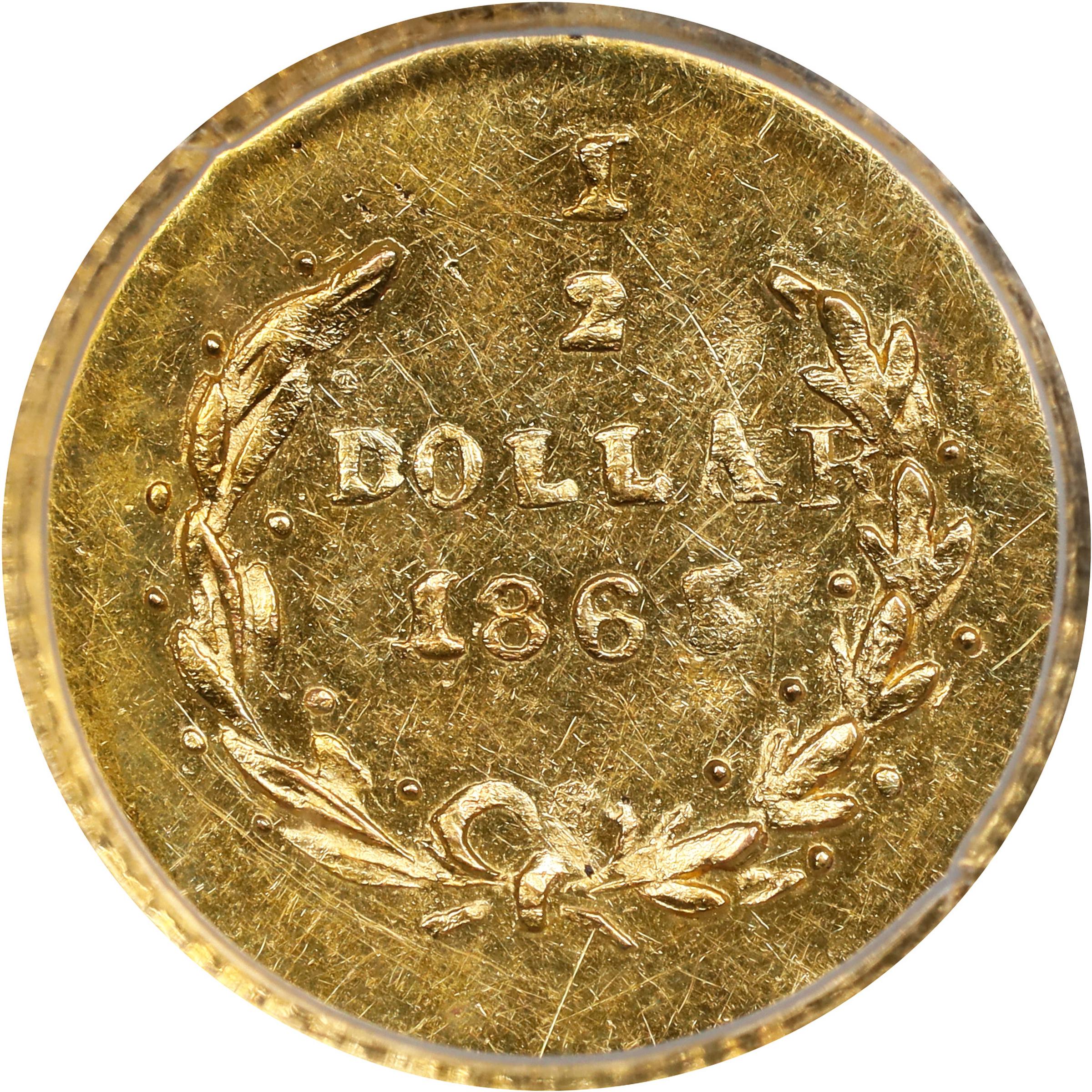 image for: 1865 Round 50 Cents. BG-1005. Rarity-5-. Liberty Head. MS-62 (PCGS).