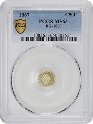 image for: 1867 Round 50 Cents. BG-1007. Rarity-4+. Liberty Head. MS-63 (PCGS).