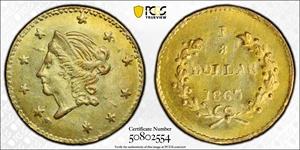 image for: 1867 Round 50 Cents. BG-1007. Rarity-4+. Liberty Head. MS-63 (PCGS).