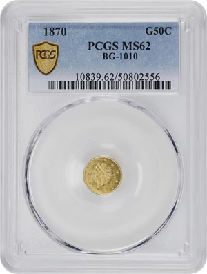 image for: 1870 Round 50 Cents. BG-1010. Rarity-3. Liberty Head. MS-62 (PCGS).