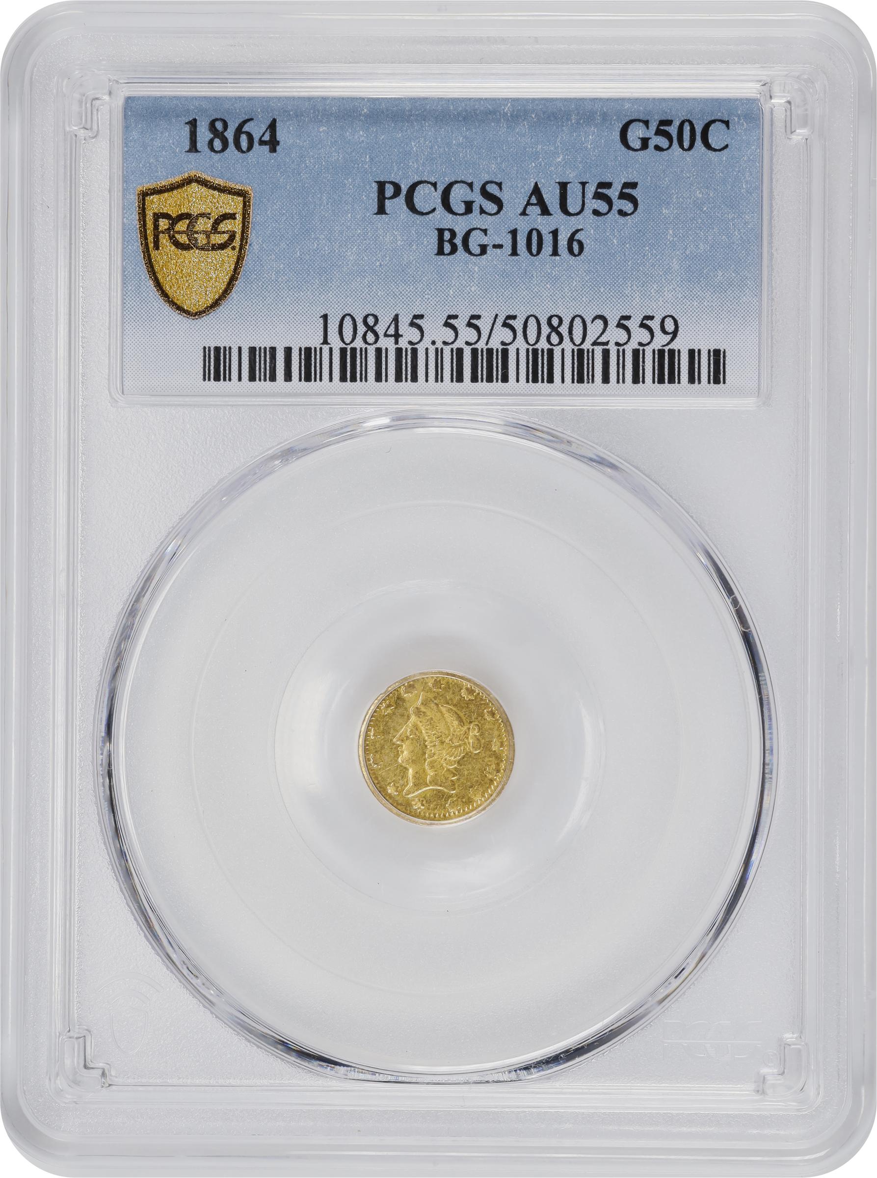 image for: 1864 Round 50 Cents. BG-1016. Rarity-4. Liberty Head. AU-55 (PCGS).
