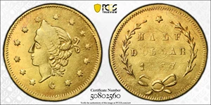 image for: 1867-G Round 50 Cents. BG-1018. Rarity-4+. Liberty Head. MS-61 (PCGS).