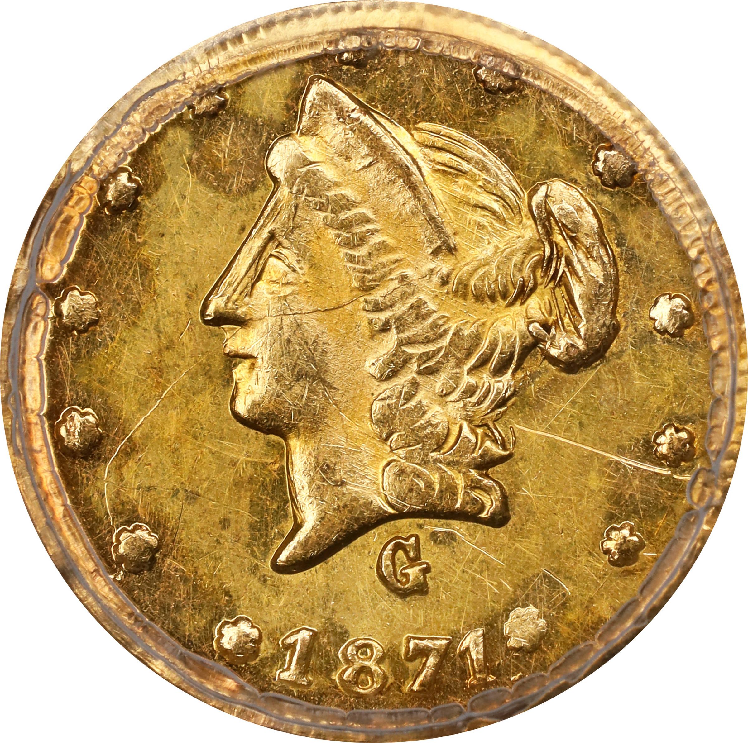 image for: 1871-G Round 50 Cents. BG-1025. Rarity-5. Liberty Head. Unc Details--Scratch (PCGS).
