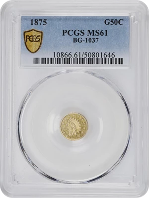 image for: 1875 Round 50 Cents. BG-1037. Rarity-4. Indian Head. MS-61 (PCGS).