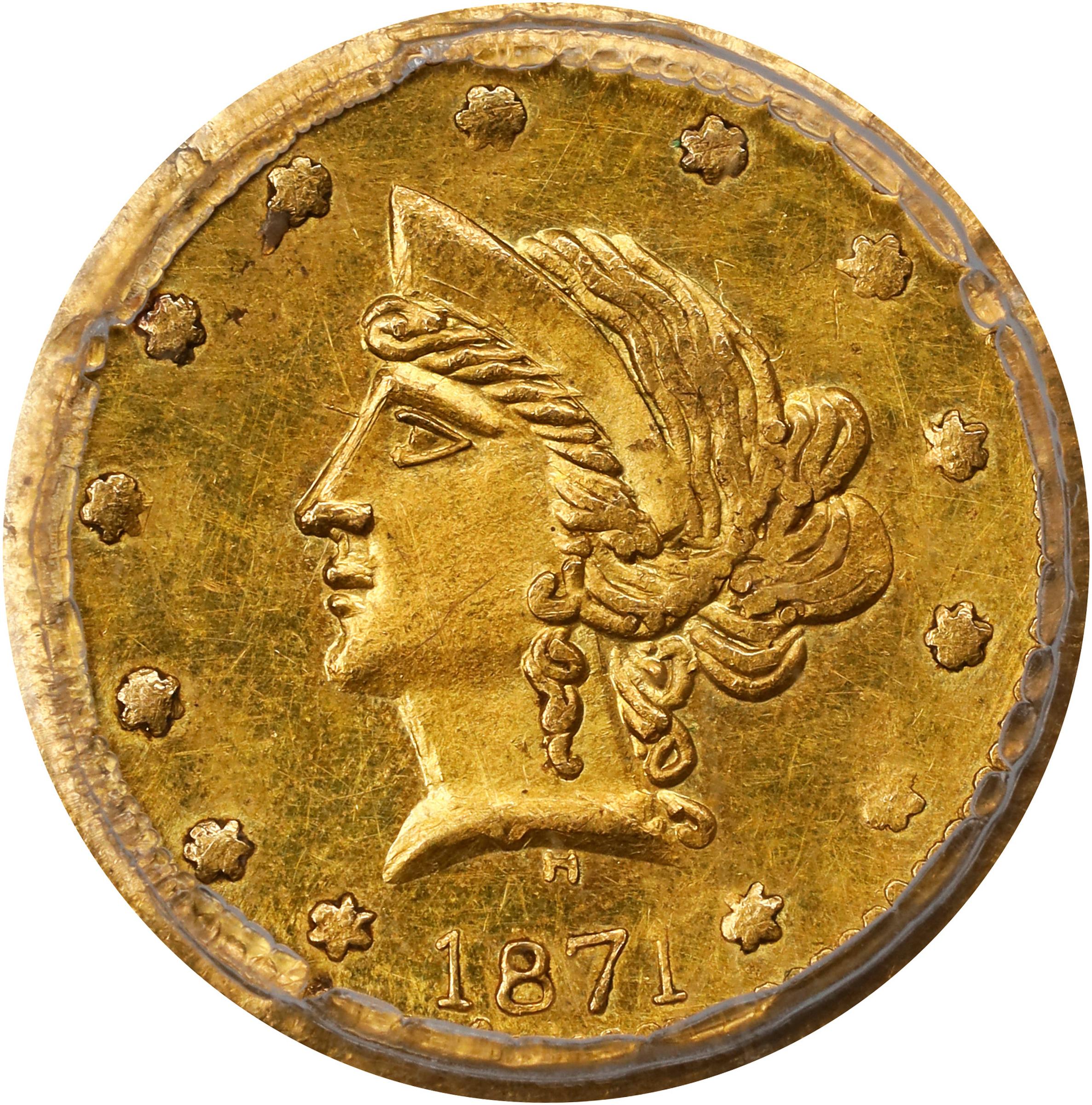 image for: 1871-H Round 50 Cents. BG-1045. Rarity-5. Liberty Head. Unc Details--Cleaned (PCGS).