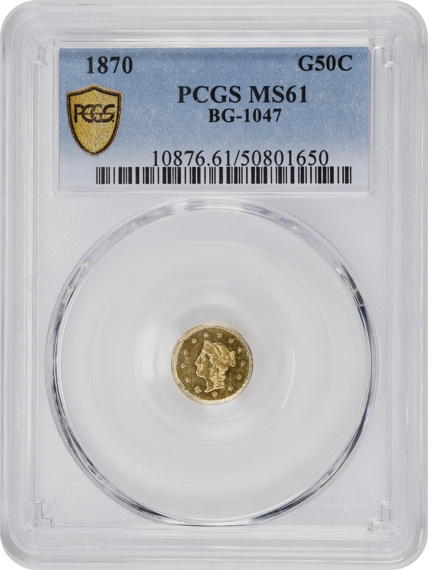 image for: 1870 Round 50 Cents. BG-1047. Rarity-4+. Liberty Head. MS-61 (PCGS).