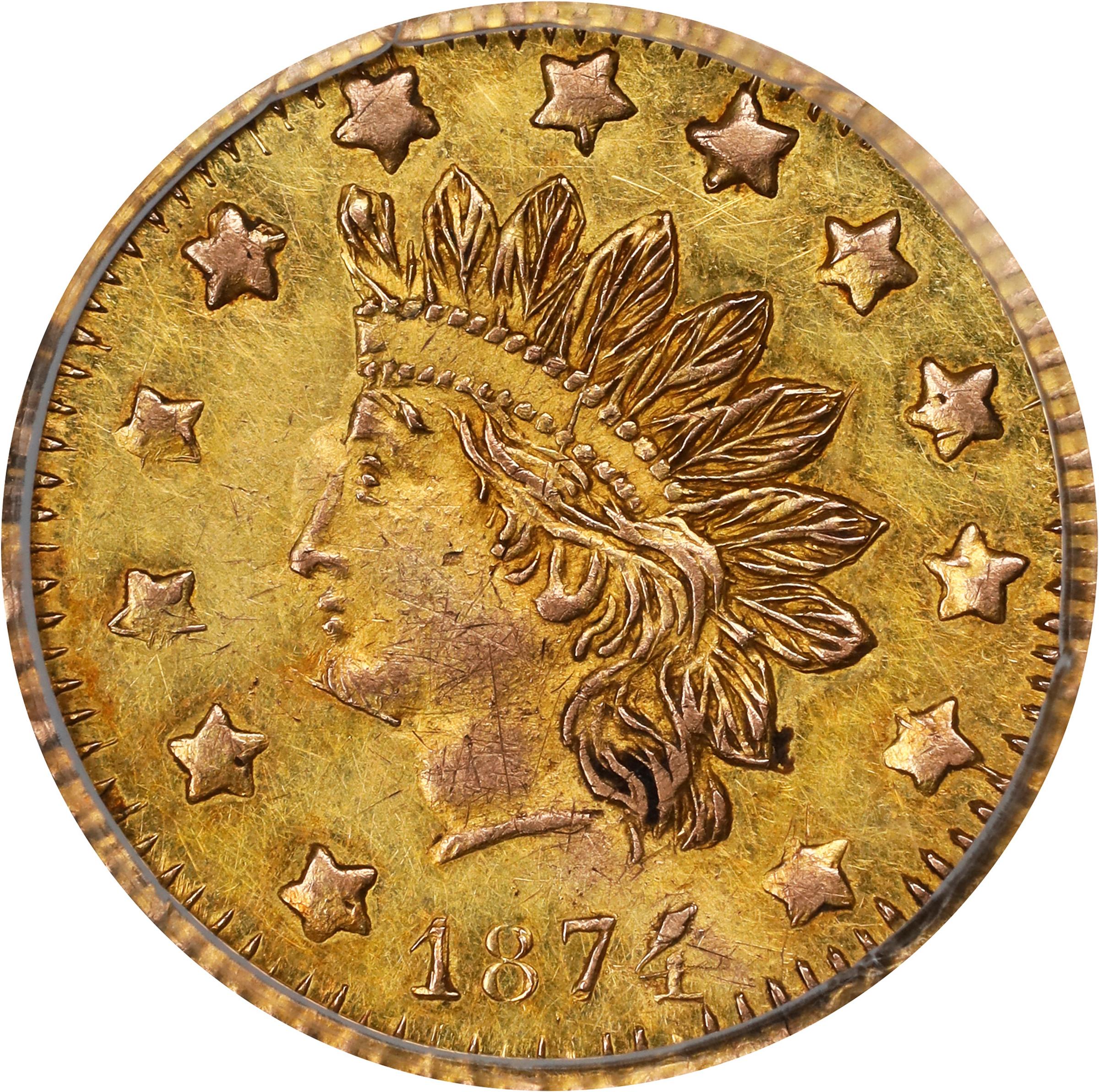 image for: 1874/3 Round 50 Cents. BG-1052. Rarity-4+. Indian Head. AU-58 (PCGS).