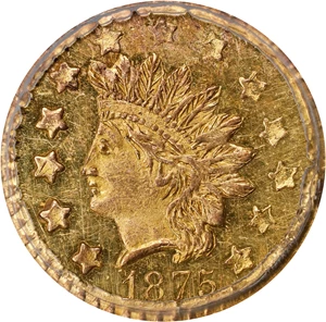 image for: 1875 Round 50 Cents. BG-1057. Rarity-5+. Indian Head. MS-62 (PCGS).